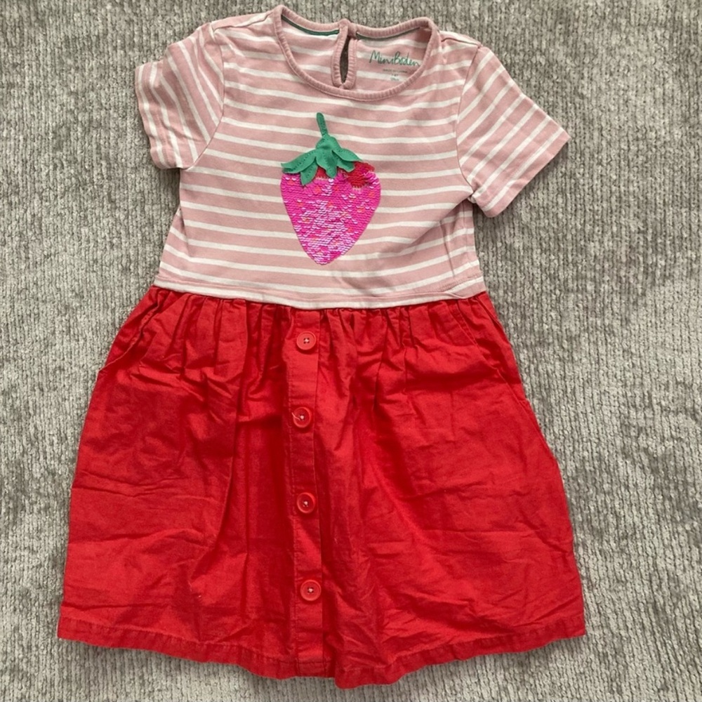 Mini Boden Pink and Red Striped Strawberry Dress